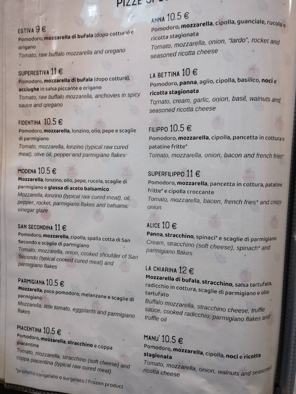 Menu di Pizzeria Da Filo Parma 