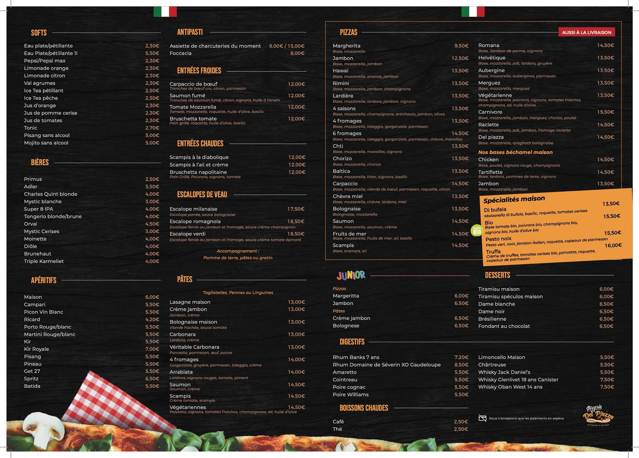 Menu de Pizzeria Del piazza Rumes
