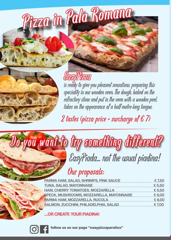 Menu di Easypizza paratico 
