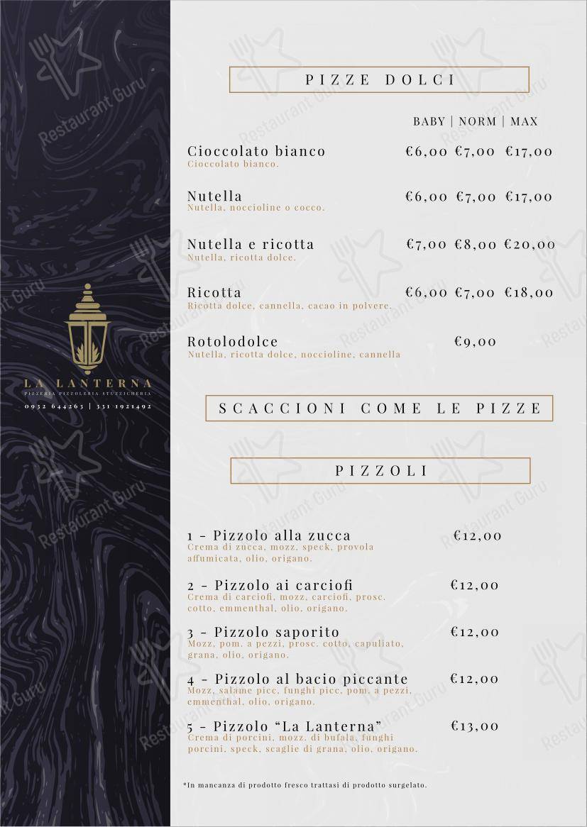 Menu per Pizzeria La Lanterna pizzeria
