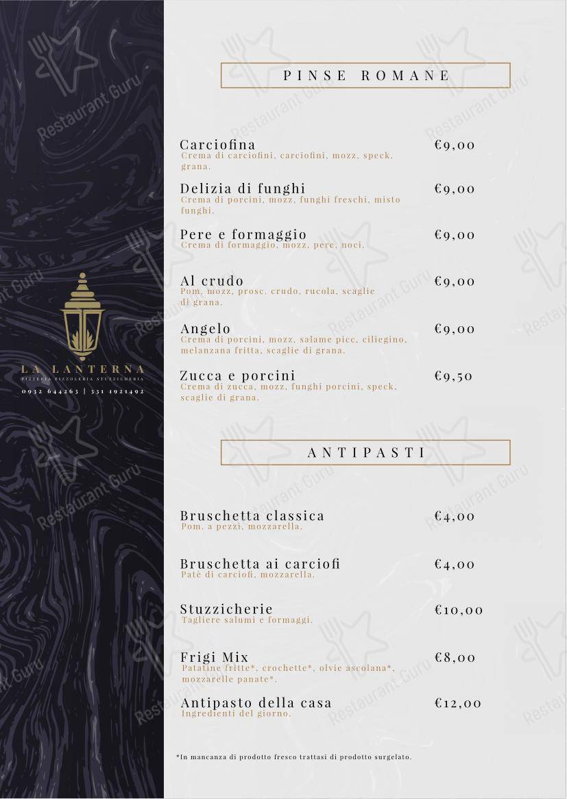 Menu per Pizzeria La Lanterna in Ragusa