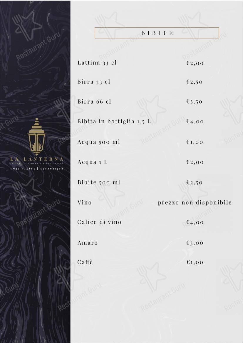Menu di Pizzeria La Lanterna - Menu