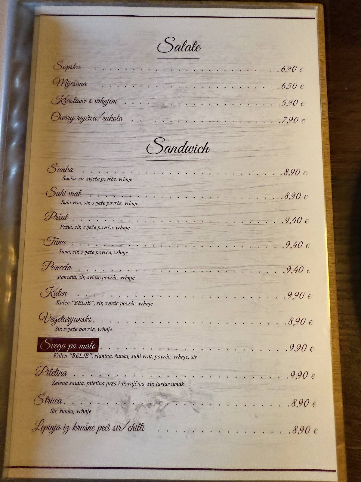 Menu di Pizzeria La Rosa 