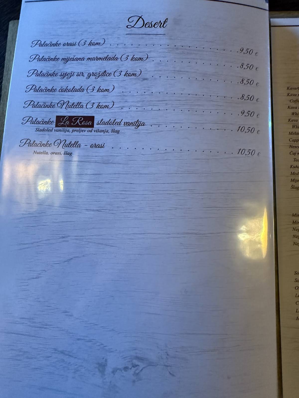 Menu di Pizzeria La Rosa 