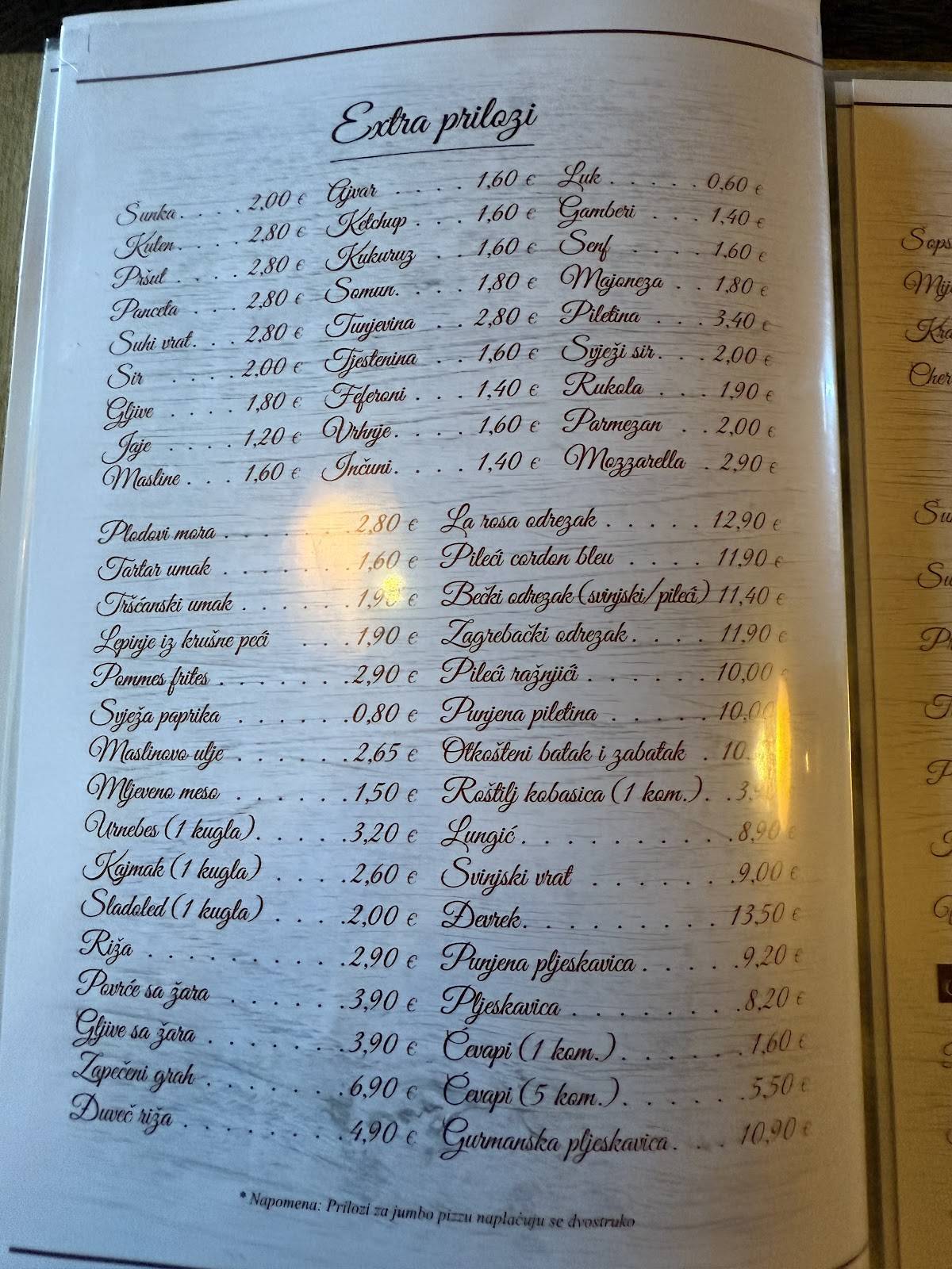 Menu di Pizzeria La Rosa 