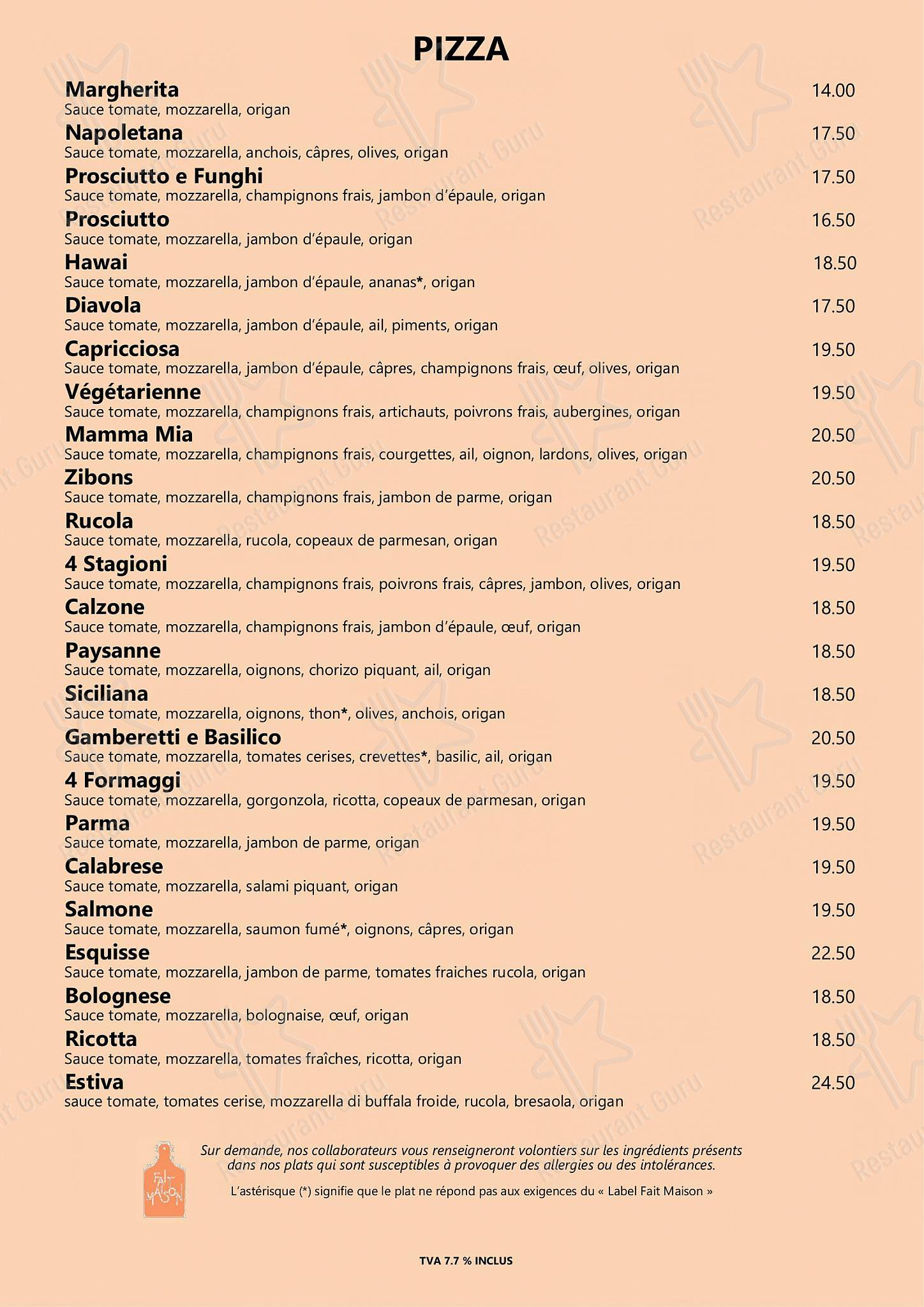 Menu per La Ruota pizzeria