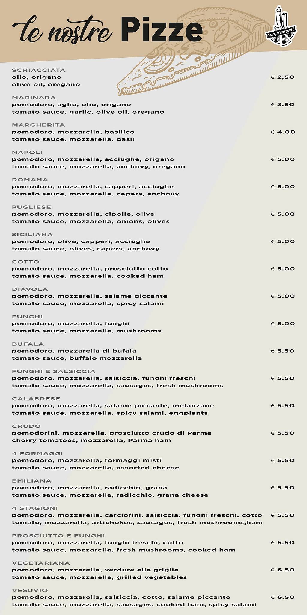 Menu di Pizzeria Largo Respighi 