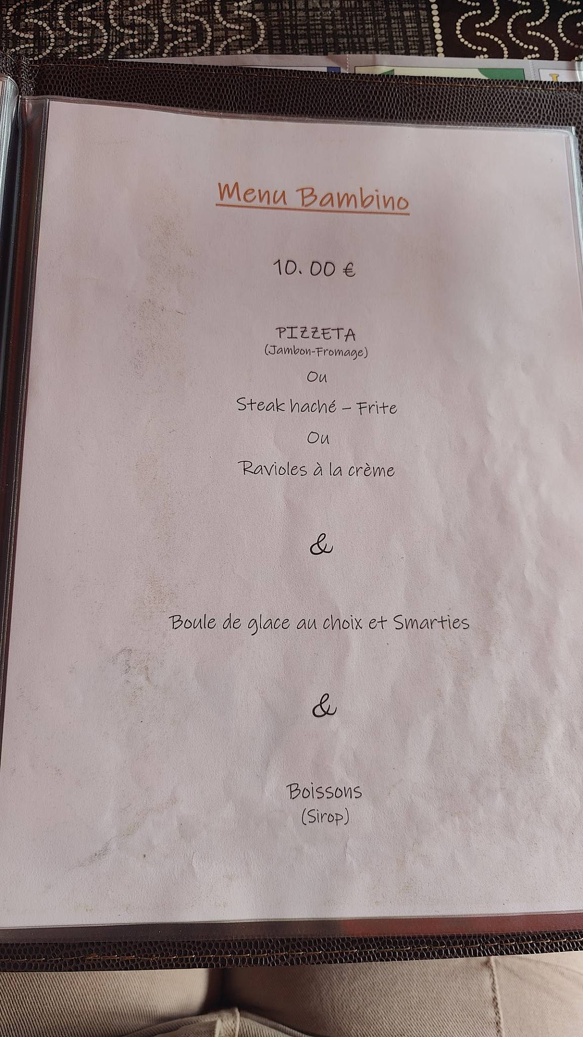 Menu de Le Rimini