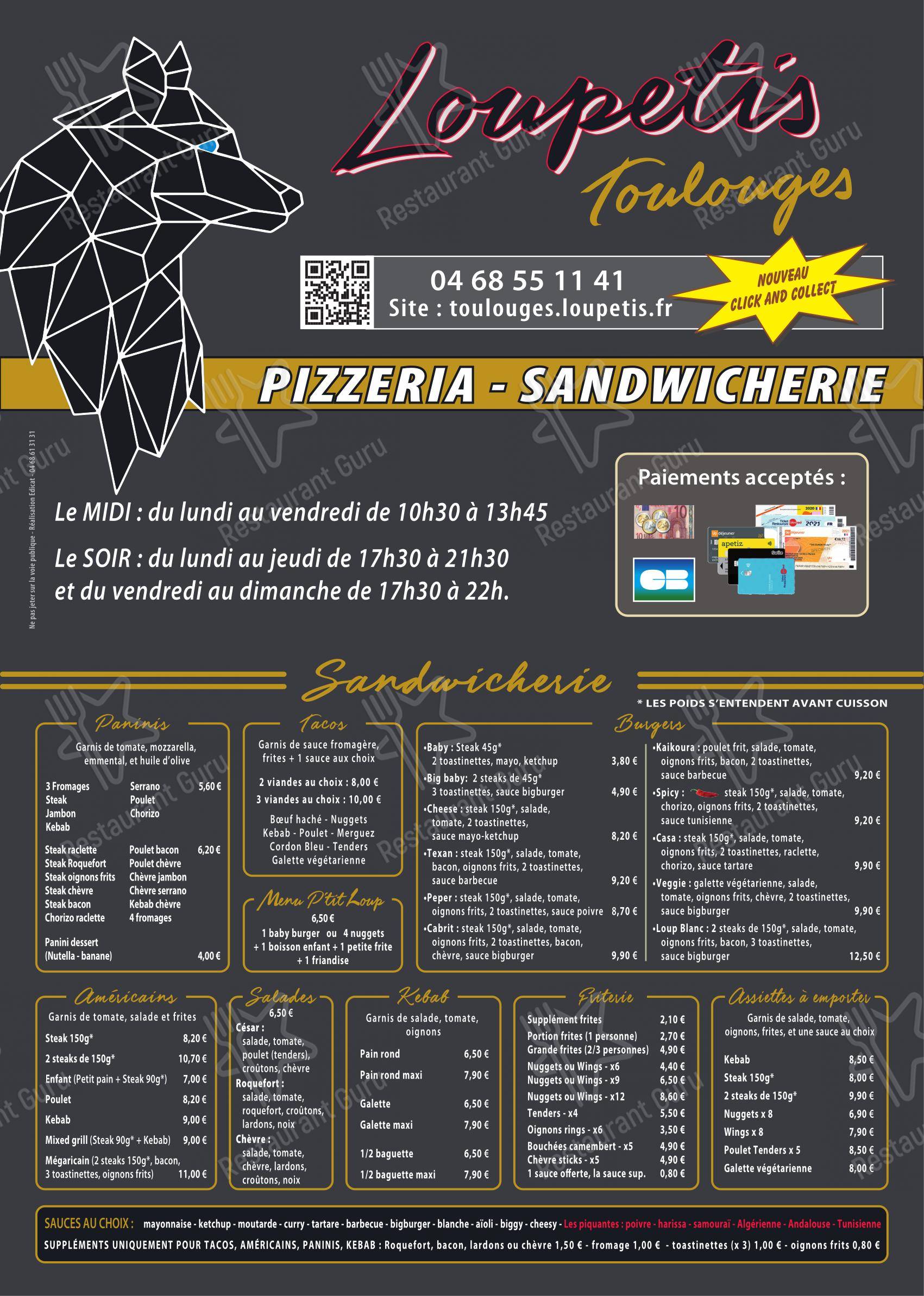 Menu pour Pizzeria Loupetis - Menu bar