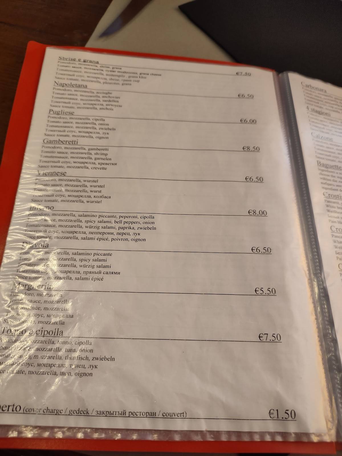 Menu di Pizzeria Manzoni 