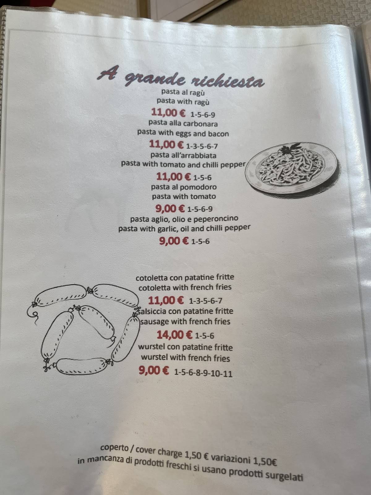 Menu di Pizzeria Marmolada Camere 