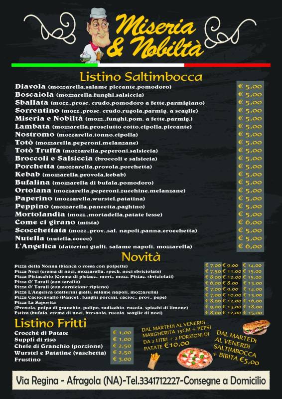 Menu di Pizzeria Miseria e Nobiltà 
