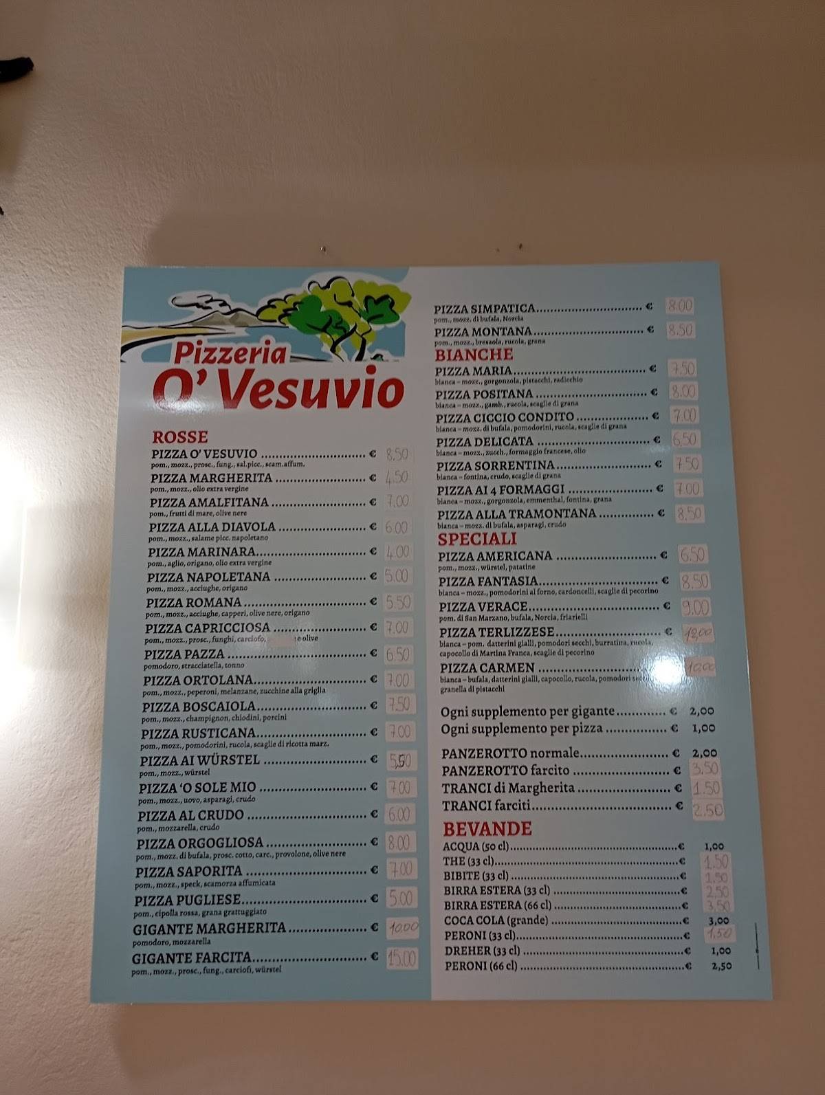Menu di O’ Vesuvio 
