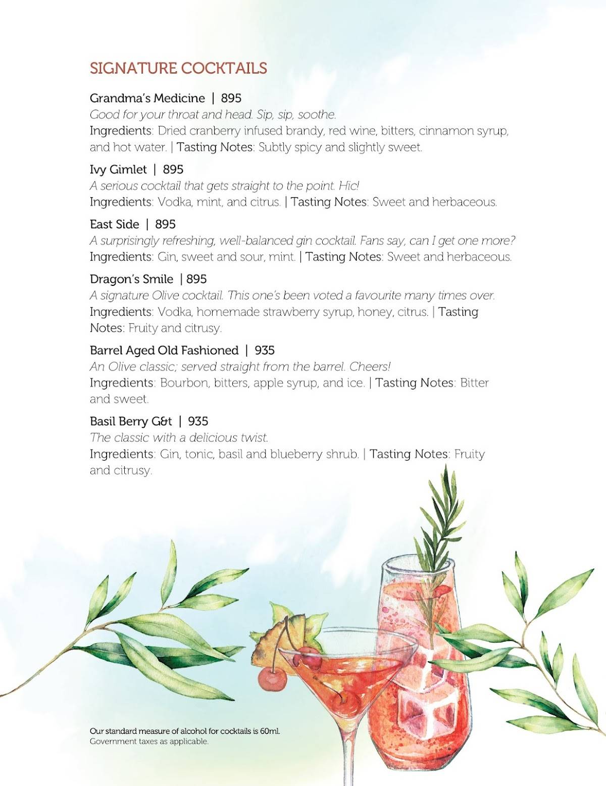 Olive Bistro & Bar menu