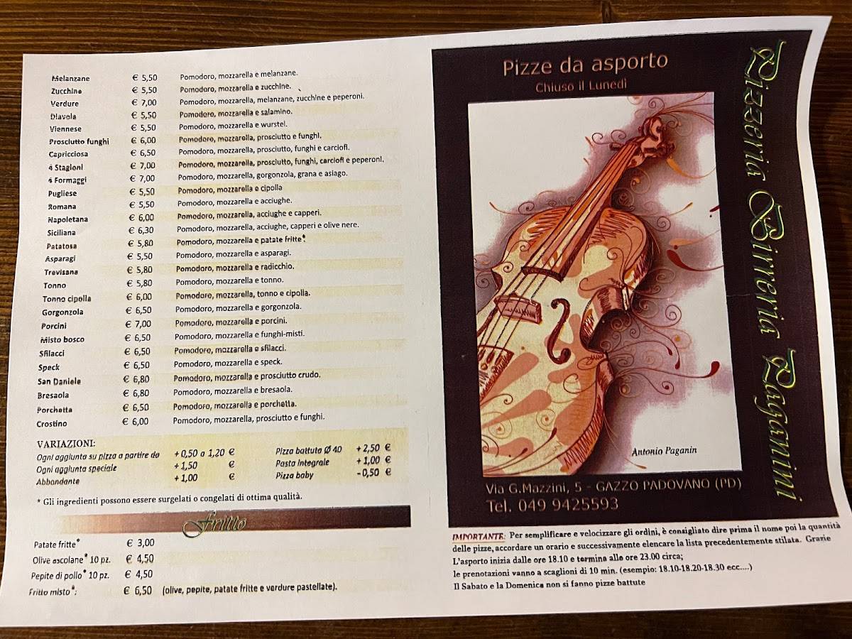 Menu di Pizzeria Paganini 