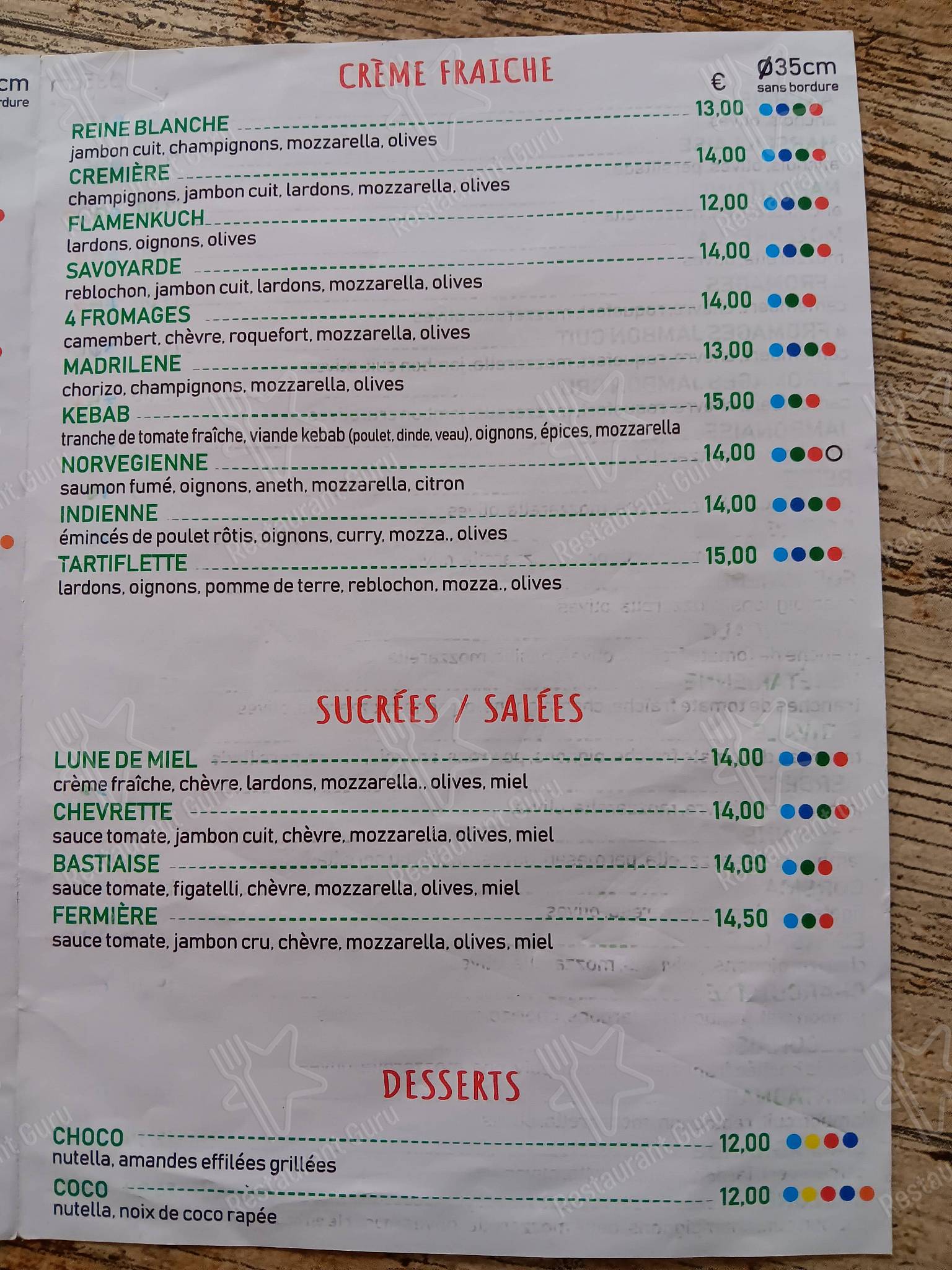 Menu de PIZ PIZZA Camion au Feu de Bois Rocbaron
