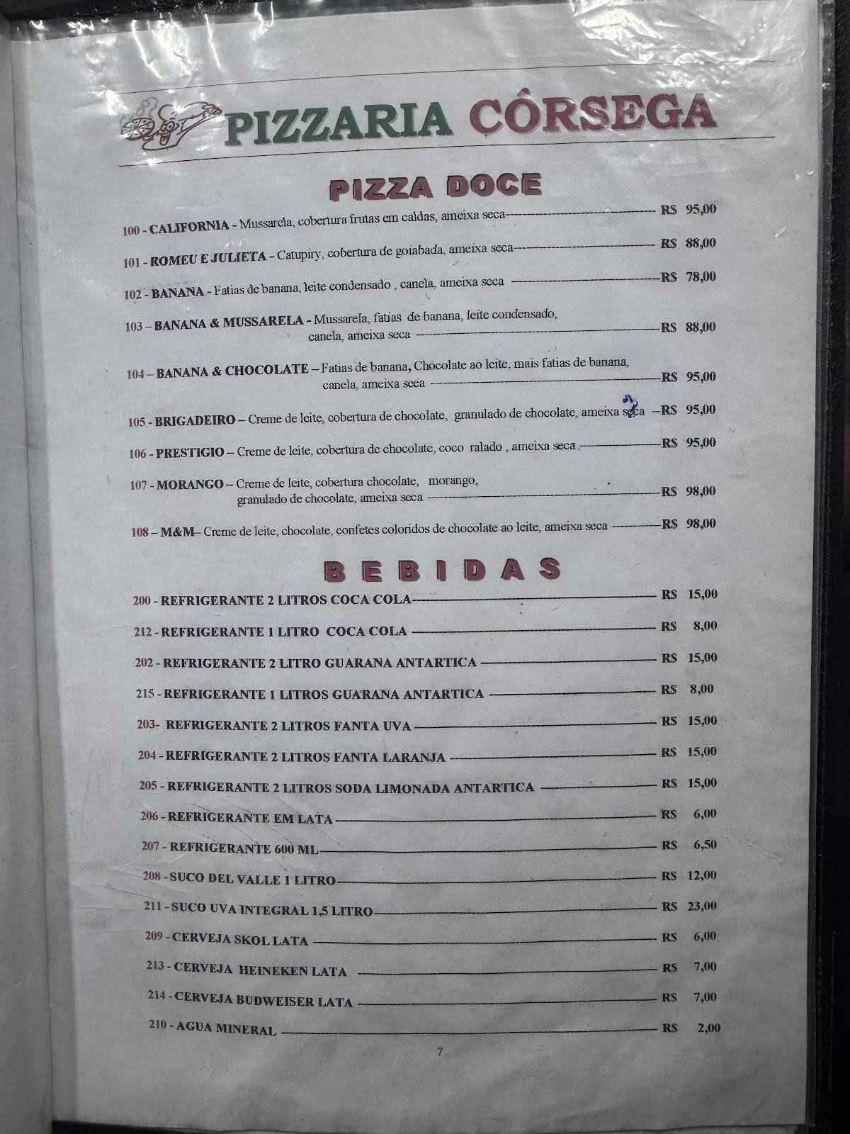 Pizzaria Corsega cardápio
