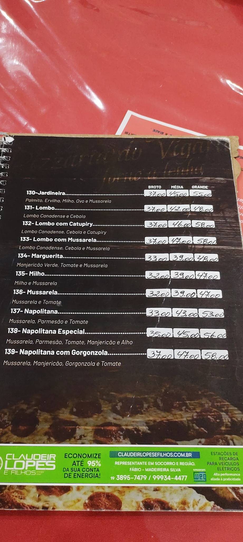 Pizzaria do Vigário cardápio