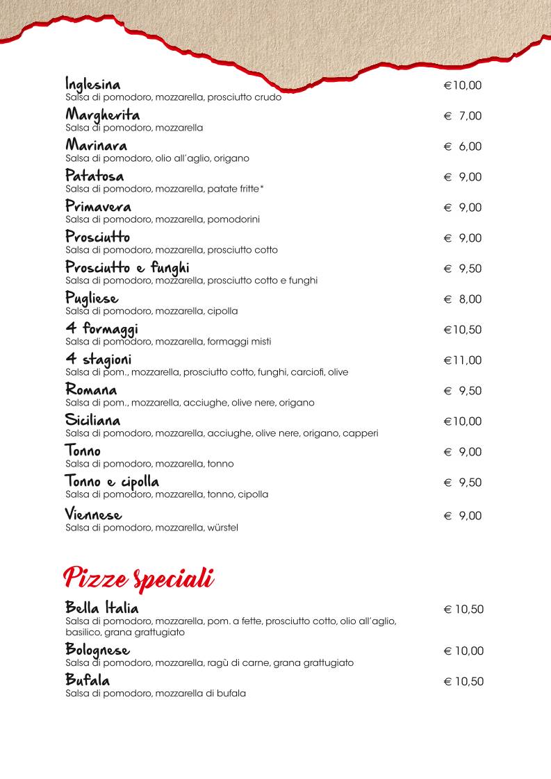 Menu di Pizzeria Ristorante Capovolta 