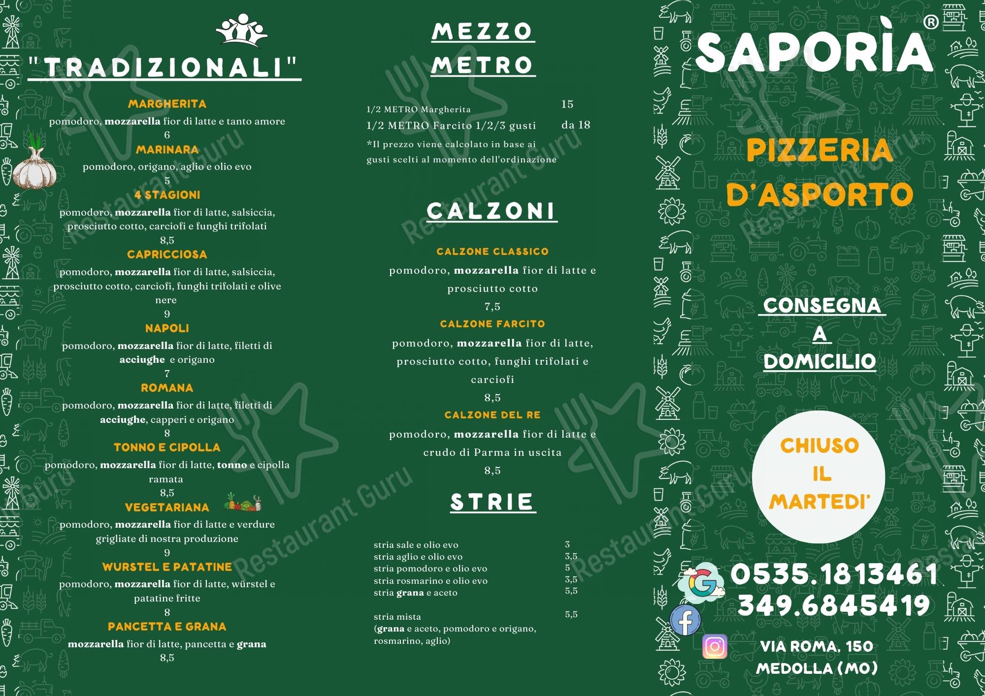 Menu di Pizzeria Saporìa - piatti e bevande