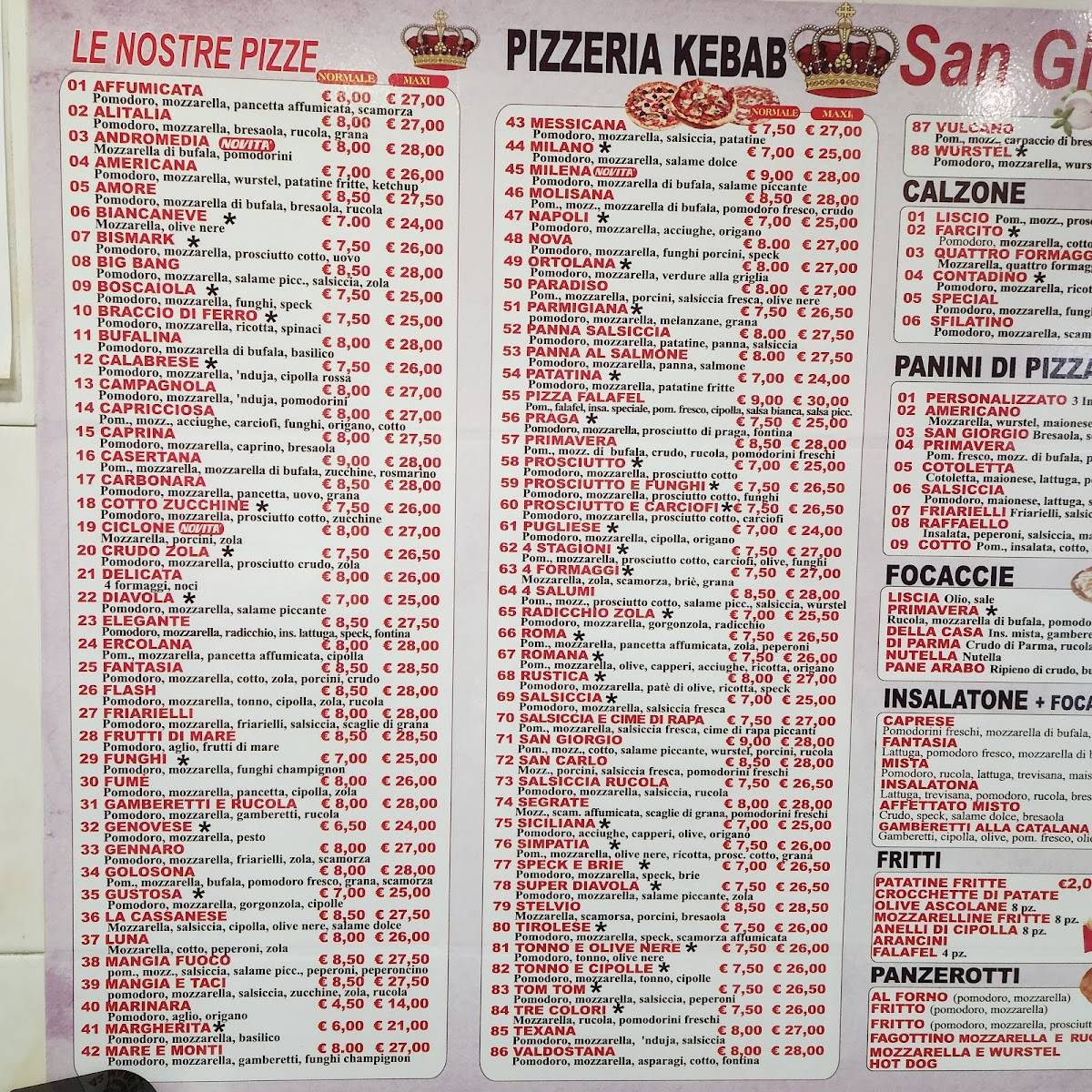 Menu di Pizzeria San Giorgio 