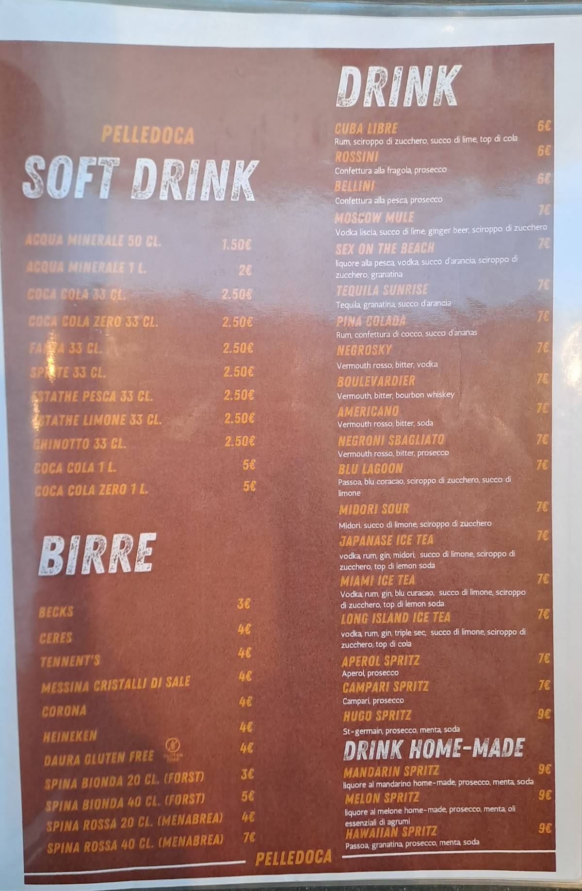 Menu di Pizzeria Polleria Pelledoca 