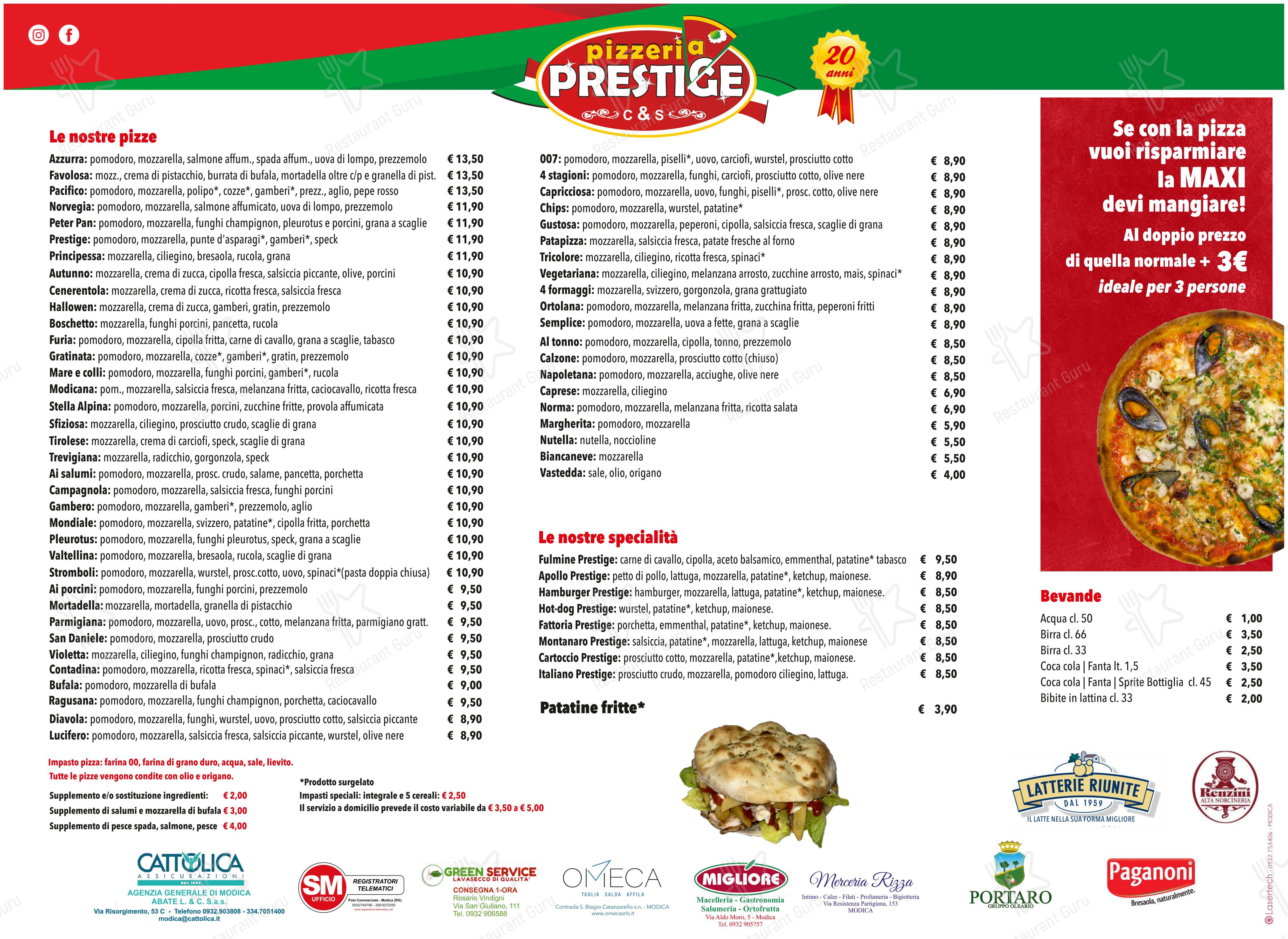 Menu di Pizzeria Prestige - Menu