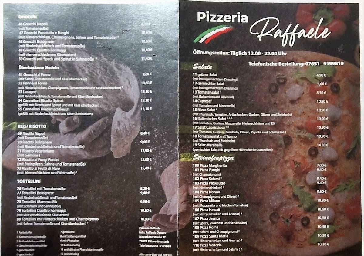 Speisekarte von Pizzeria Raffaele, Titisee-Neustadt