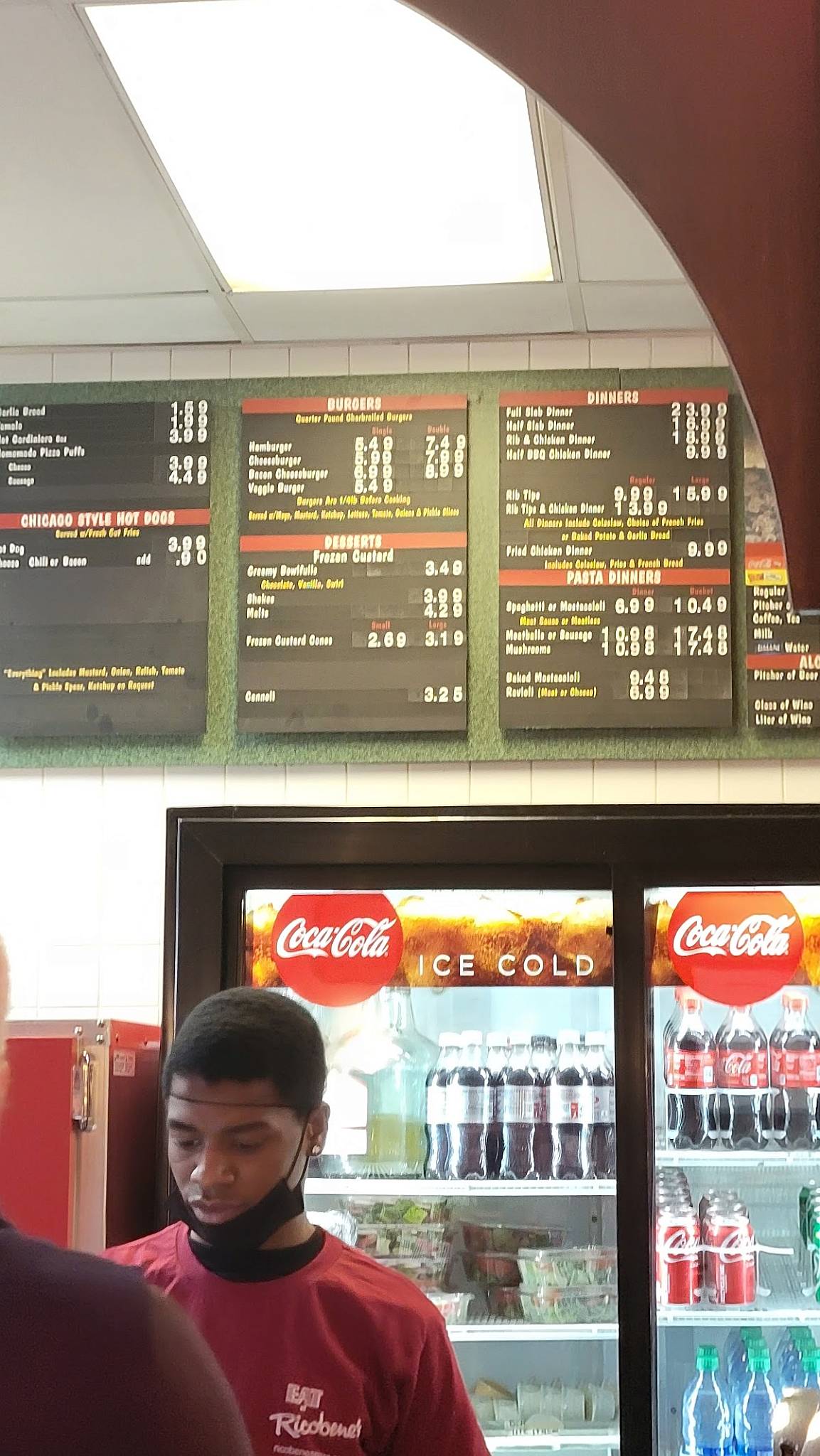 Menu at Ricobene's pizzeria, Chicago, 252 W 26th St