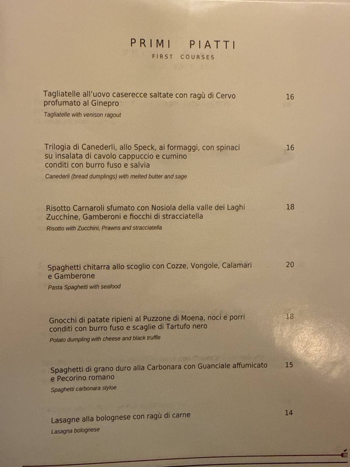 Menu di Ristorante Pizzeria Chistè Trento 