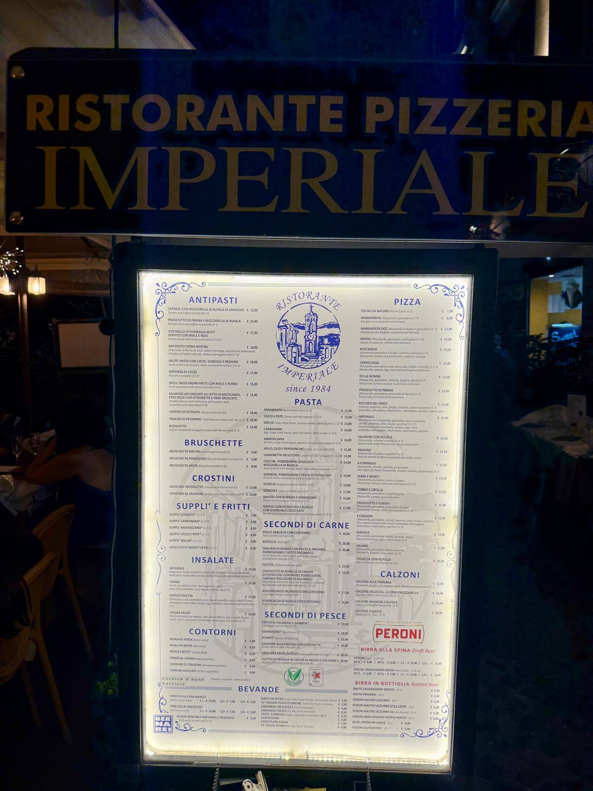 Menu di Ristorante Pizzeria Imperiale 