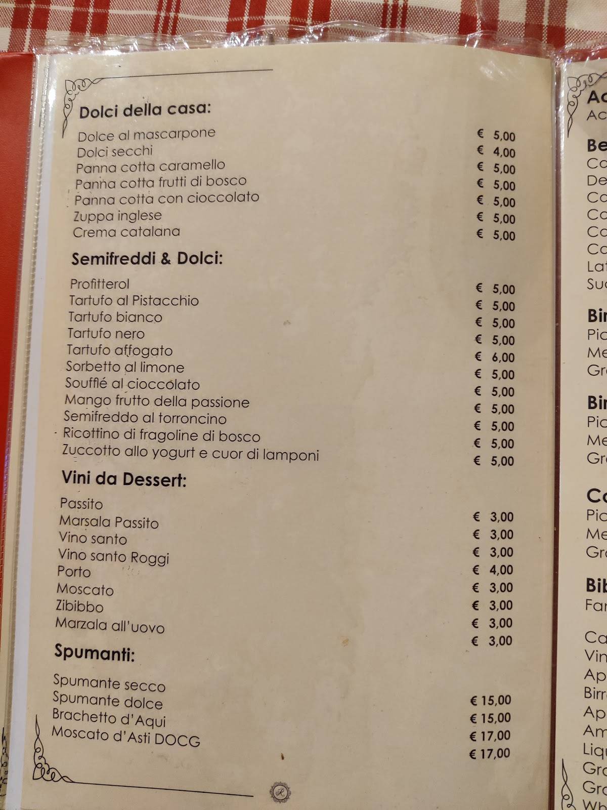 Menu di Ristorante Roggi dal 1950 - Pizzeria 