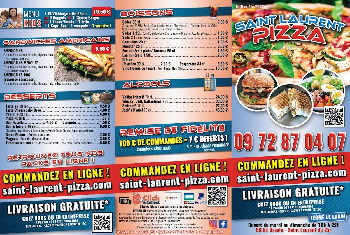 Menu at Saint Laurent Pizza pizzeria St Laurent du Var