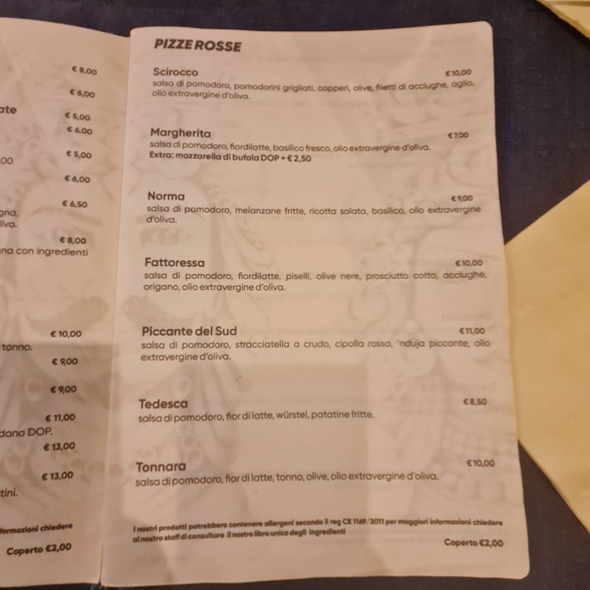 Menu di Pizzeria Surprise 