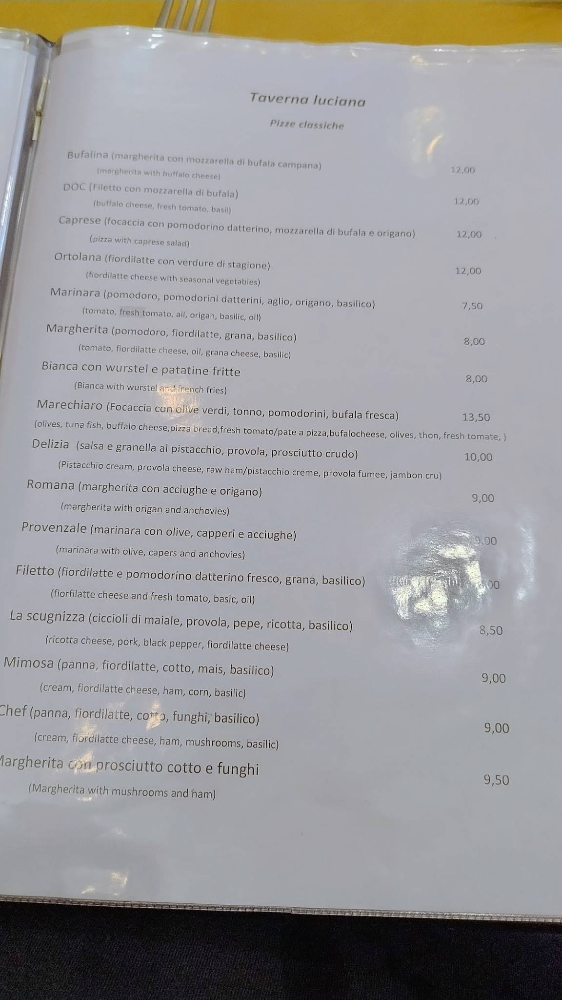 Menu di Taverna Lucìana