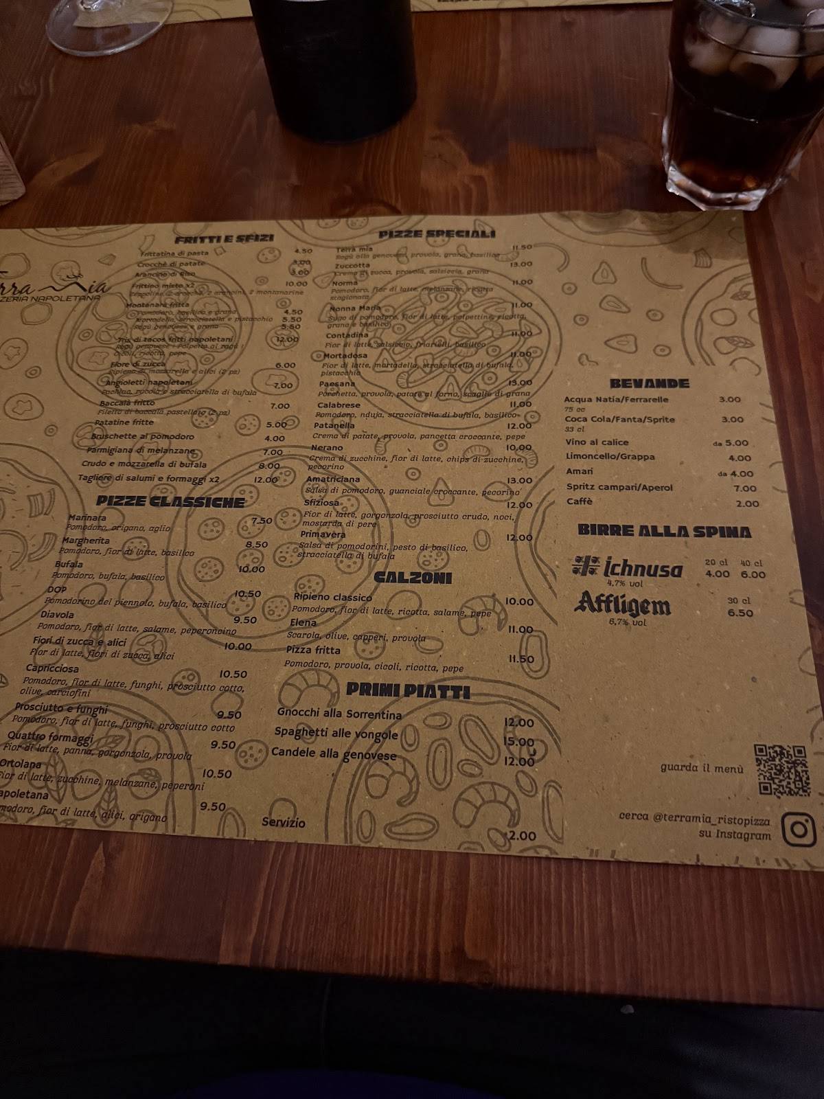 Menu di Terra Mia Pizzeria Napoletana con cucina 