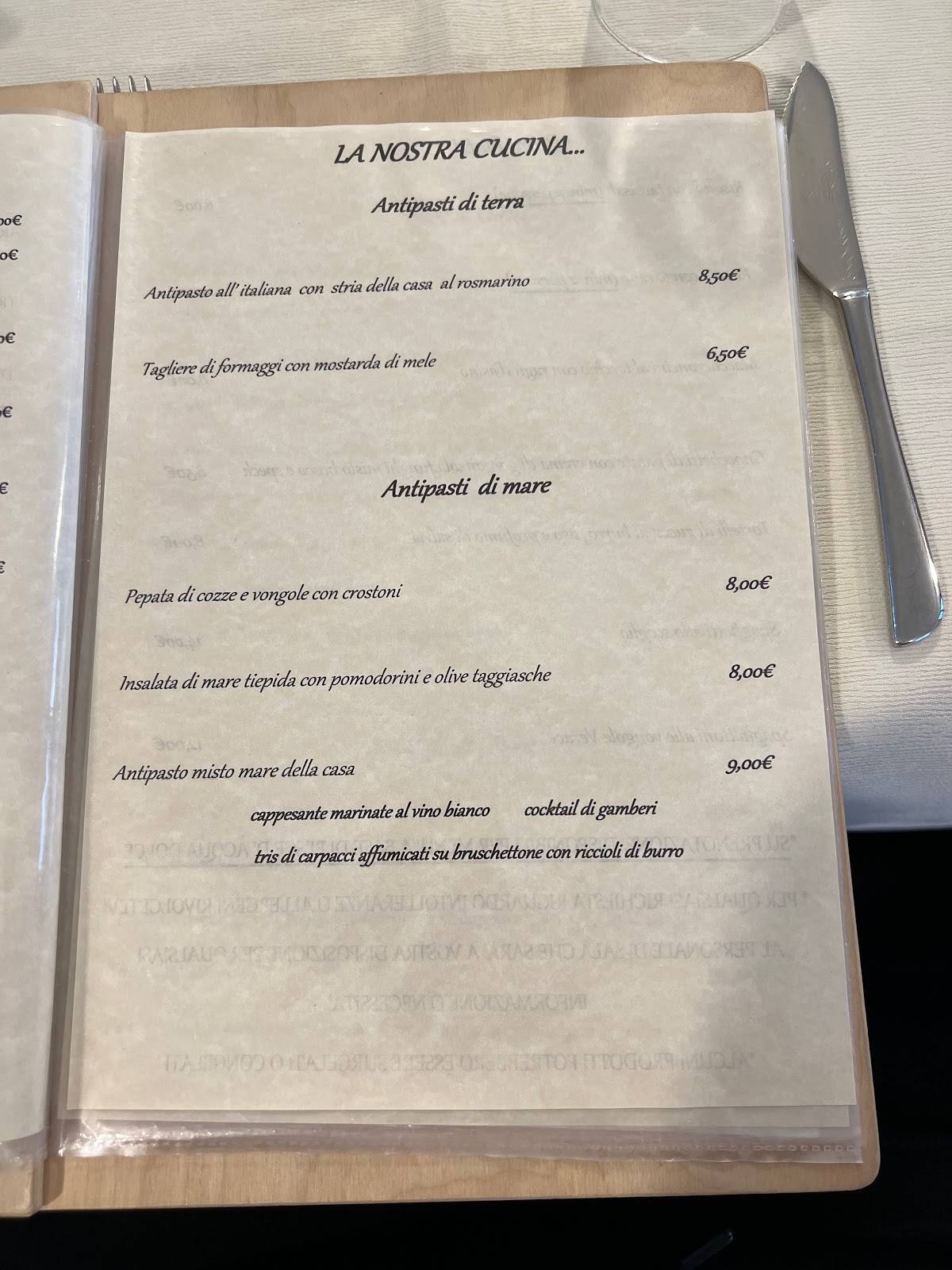 Menu di Pizzeria Trattoria La Rocca 