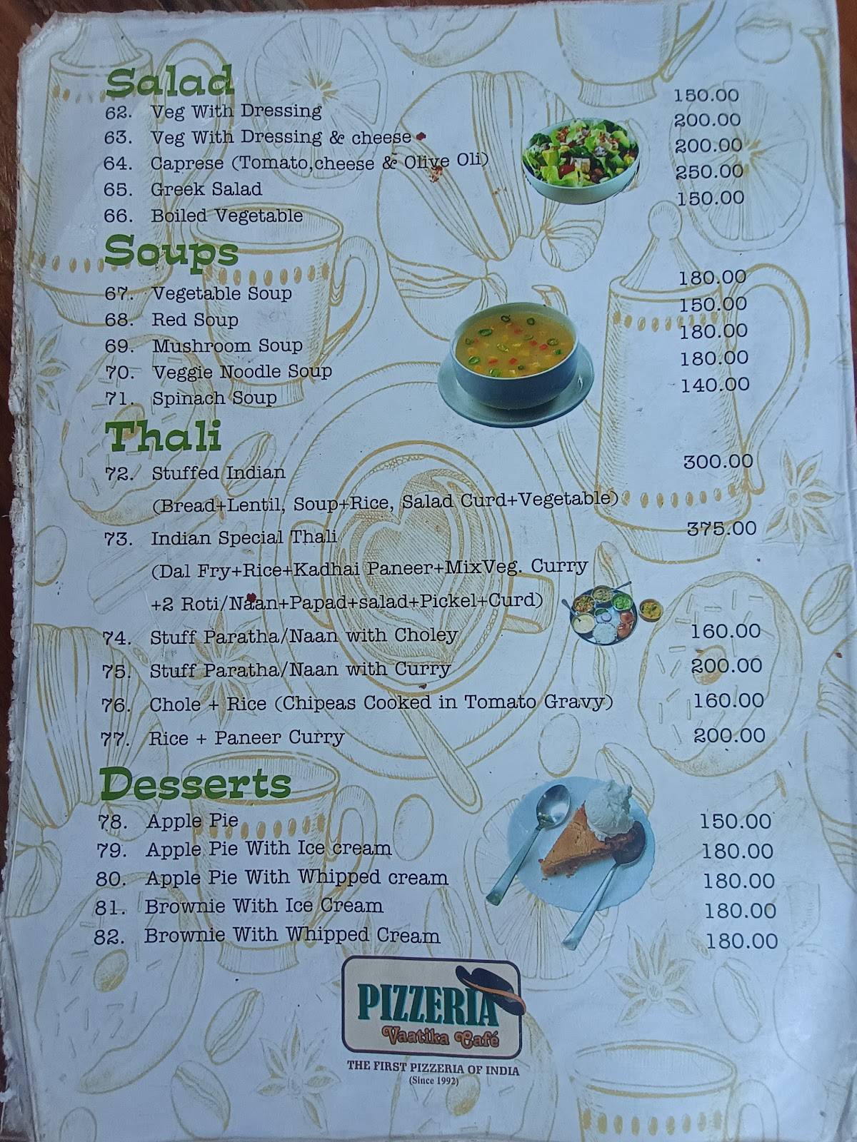 Pizzeria Vaatika Cafe menu