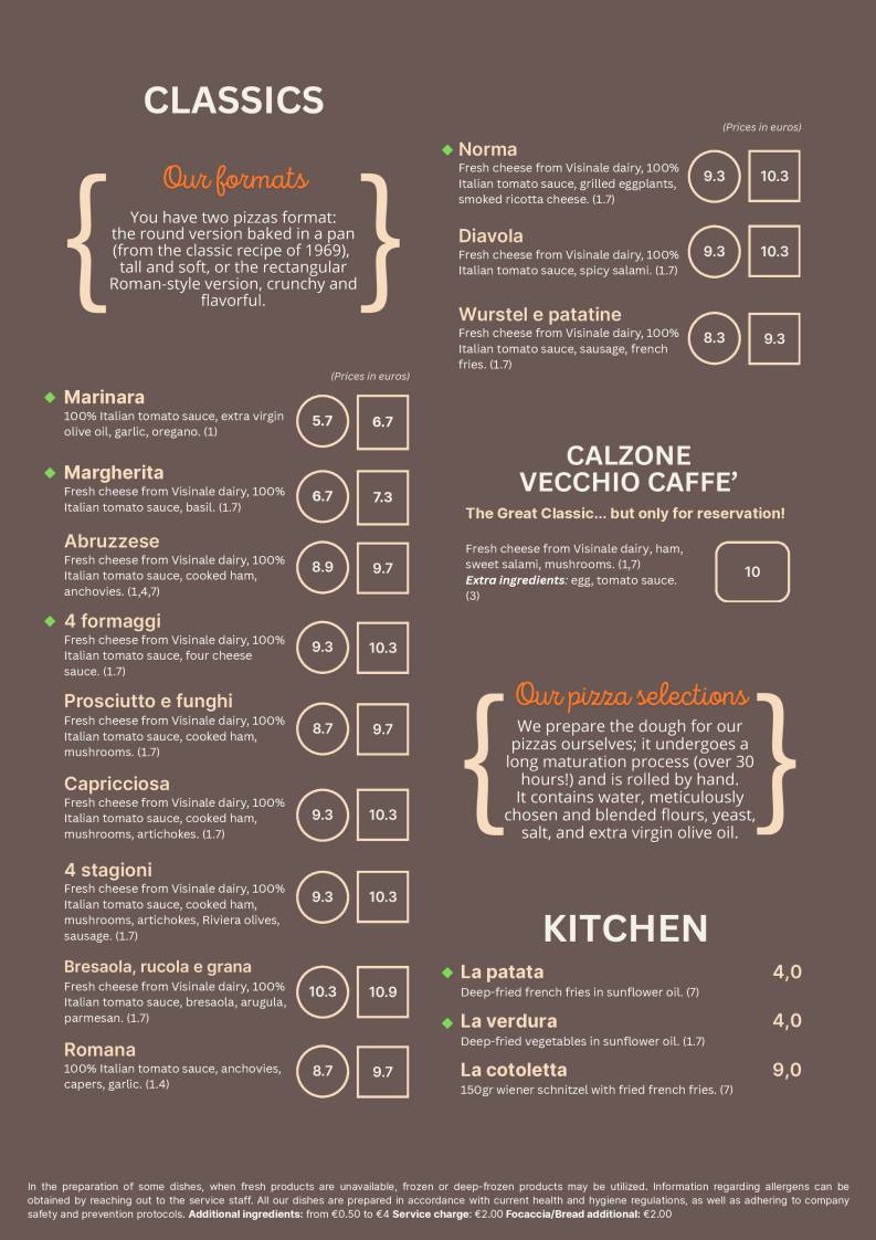 Menu di Pizzeria Vecchio Caffé 