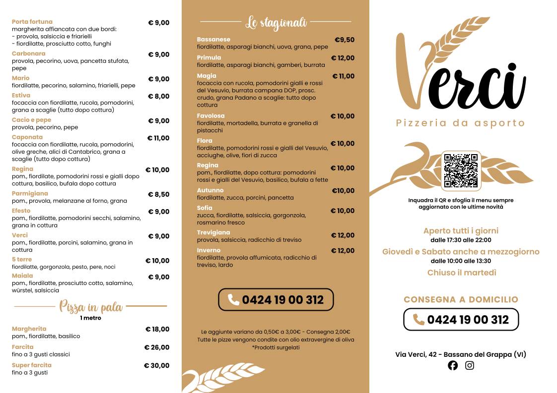 Menu di Pizzeria Verci 