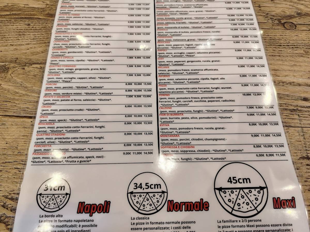 Menu di Pizzeria per Asporto Tonino Pizza Treviso 
