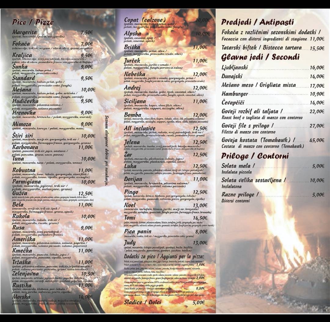 Menu di Pizzeria pr'Andreju 