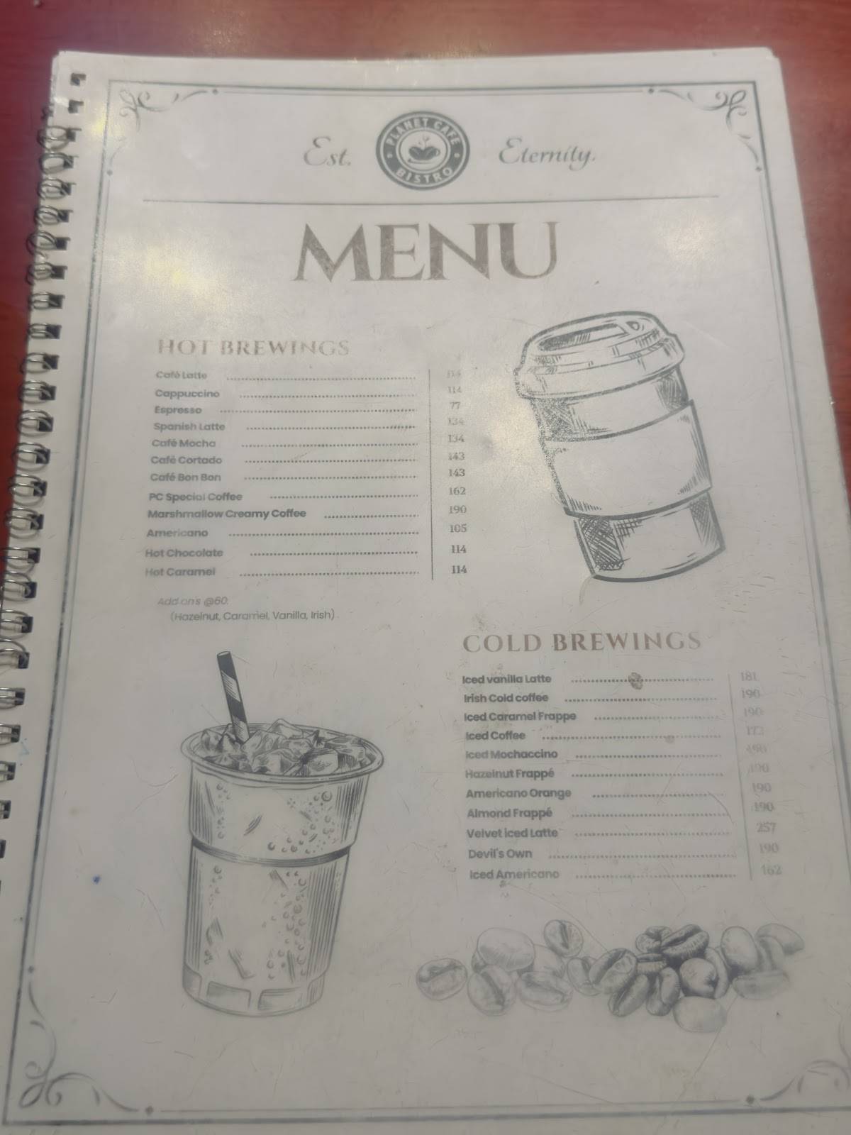 Planet Cafe menu