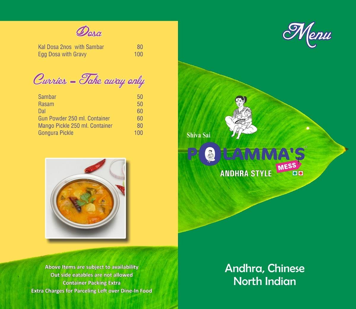 Polamma's Andhra Style(Opp Christ College) menu