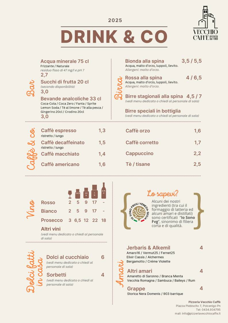 Menu di Pizzeria Vecchio Caffé 