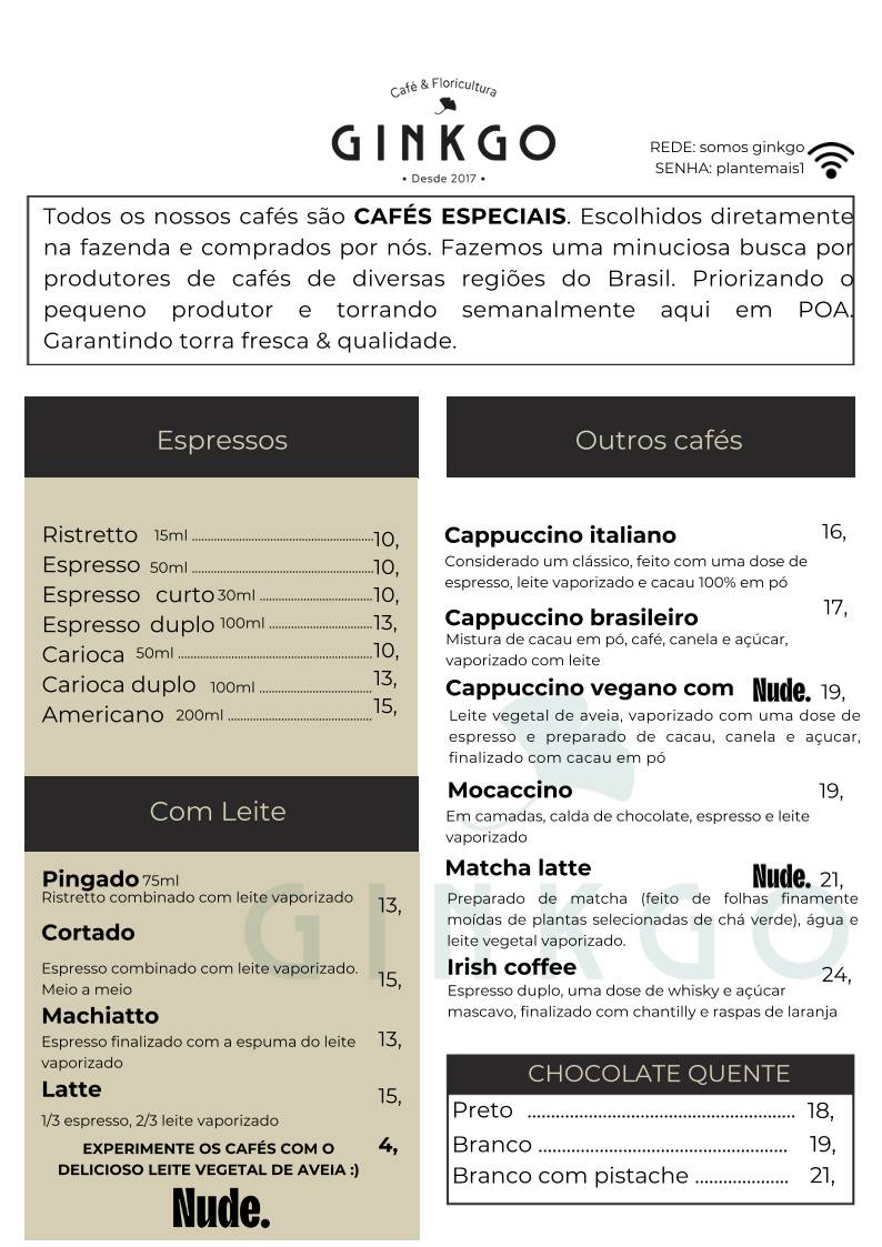 Ginkgo cardápio
