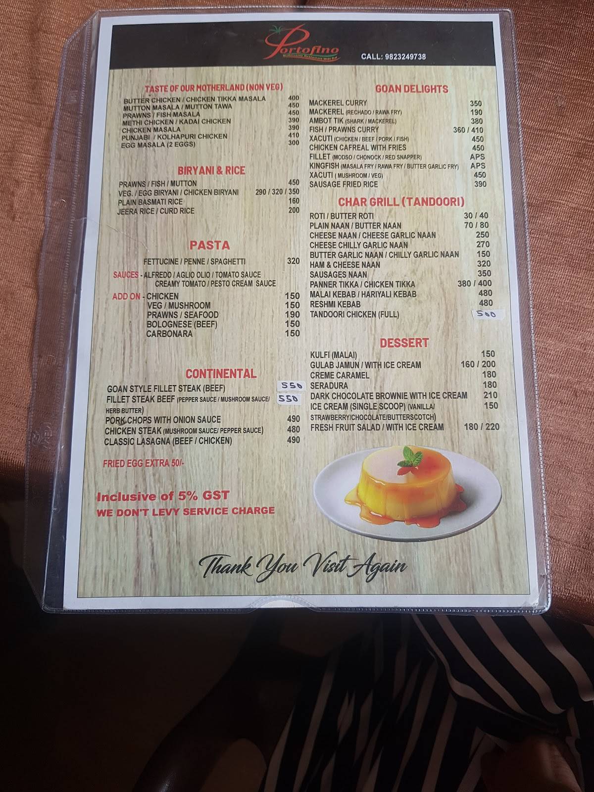 Portofino menu