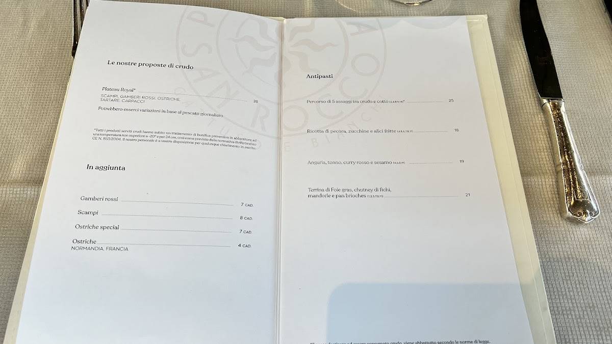 Menu di Posteria San Rocco 