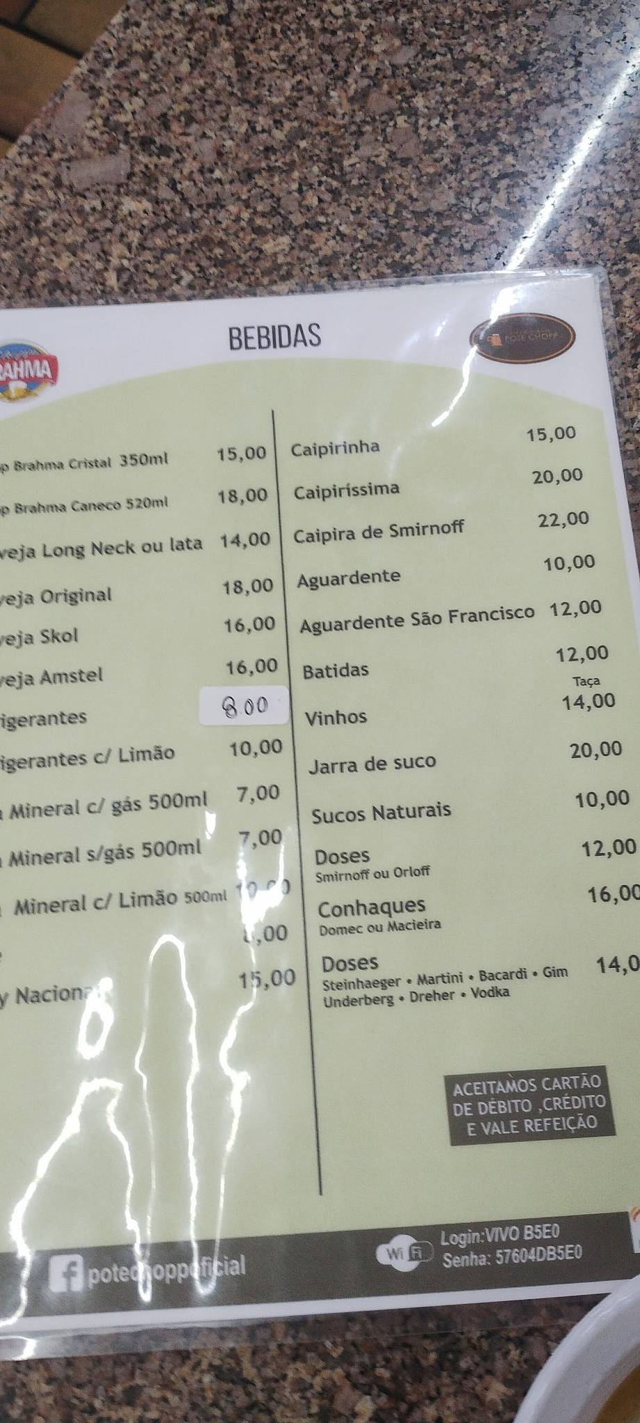 Pote Chopp cardápio