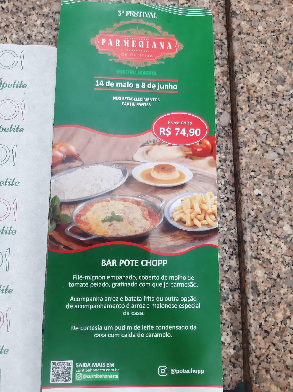 Pote Chopp cardápio